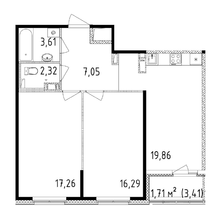 2-комнатная квартира 66.39 м², 11/14 эт., ЖК «Чёрная речка»